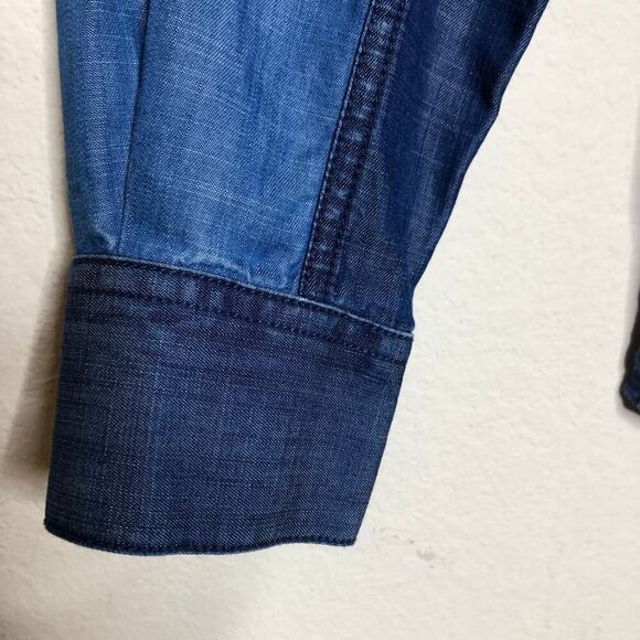 Foxcroft Women's Button-up Shirt Tencel Long Sleeve Shirt Color Block Retro - Picture 5 of 13